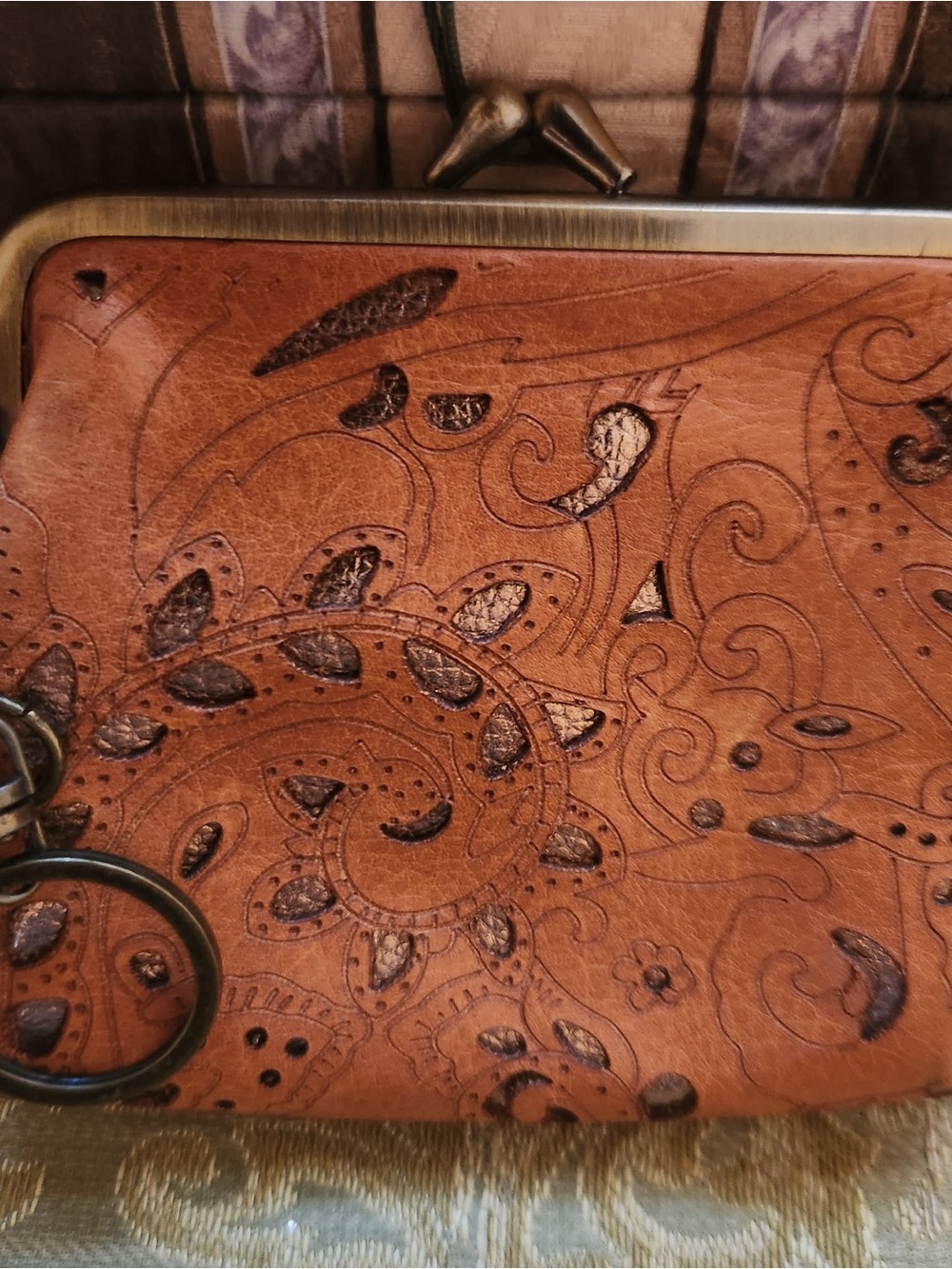 Women's Brown Embossed Leather Wallet - Classic Floral Design